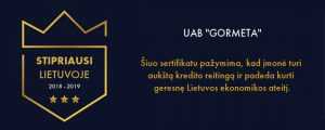 UAB Gormeta - "Stipriausi Lietuvoje" 2018-2019